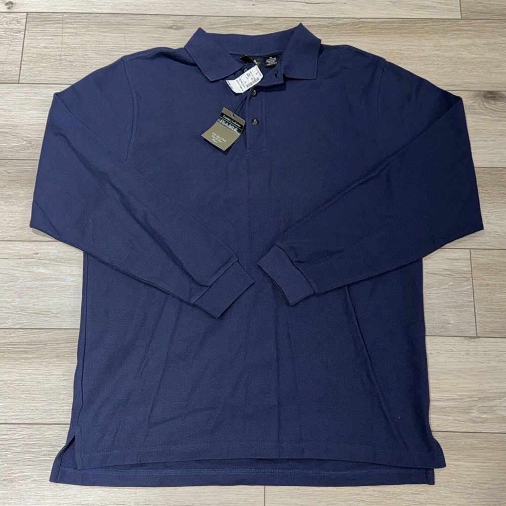 Jos A Bank Travelers Collection Polo Shirt‎ Mens M Navy Blue Long Sleeve Stretch - Picture 2 of 8